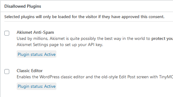 Example of how to hookup Wordpress Plugins to activate/deactivate based on the given Consents.