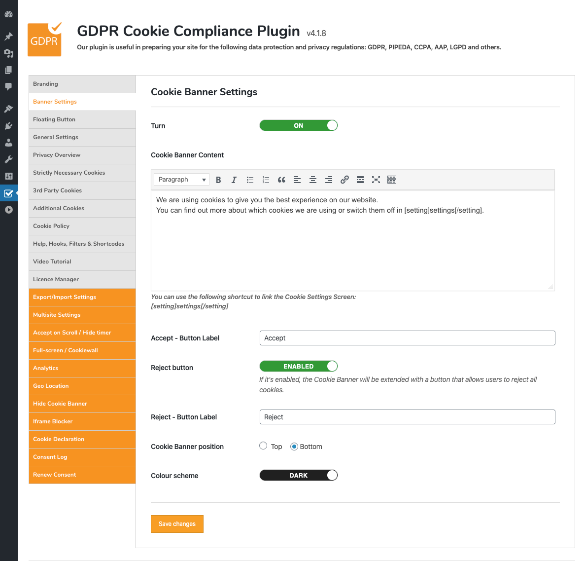GDPR Cookie Compliance - Front-end - One Page Layout