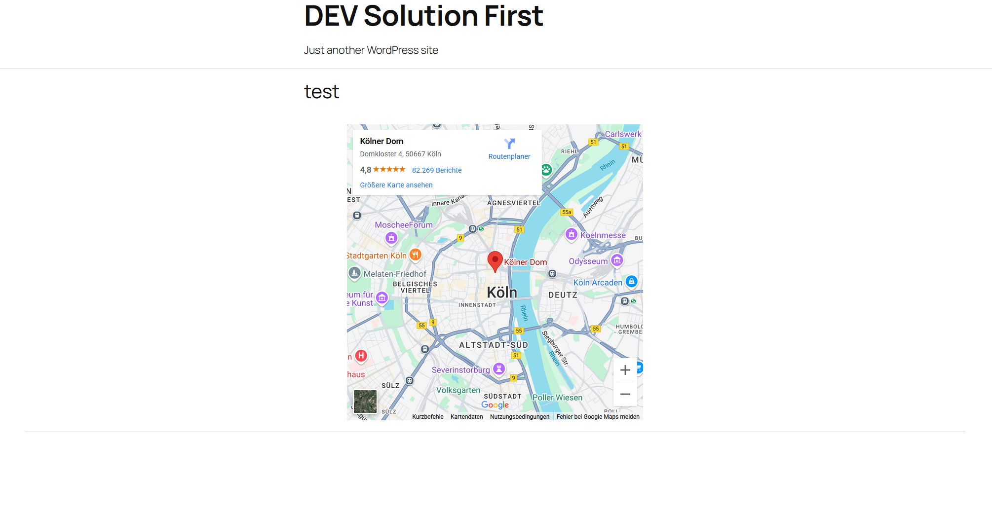 **Frontend** example showing the final Google Map after click on the consent button.