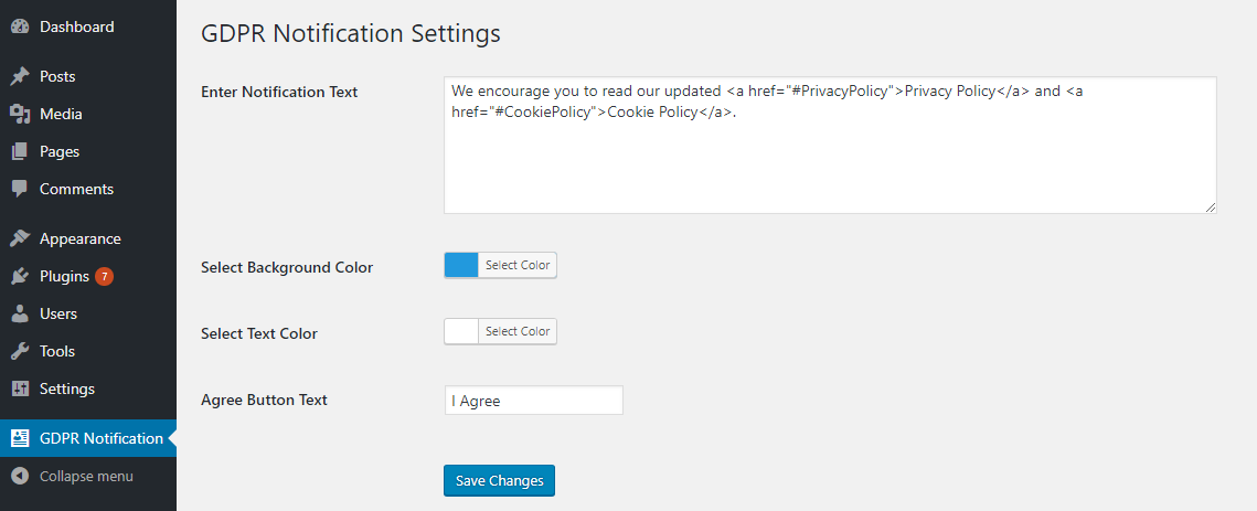 **GDPR Notification Configuration Setting**: Admin can configure their setting.