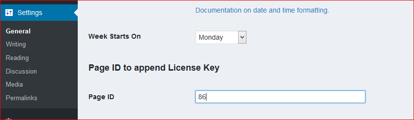 Save License key Display Page ID