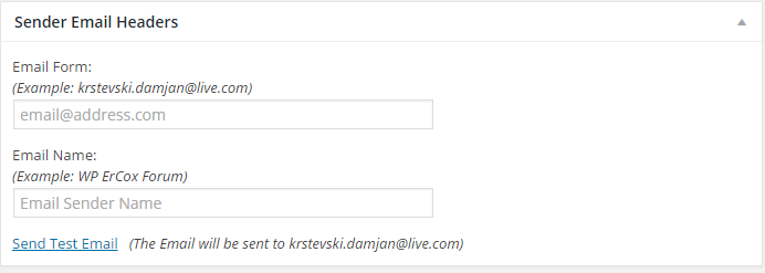 Genesis Email Headers, settings section