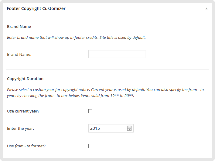 Genesis Footer Builder: Brand name and copyrights duration
