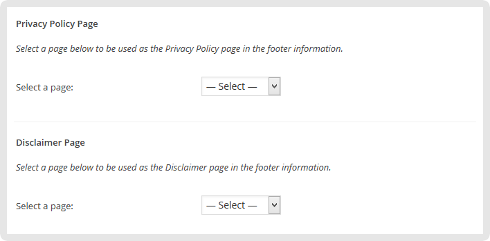 Genesis Footer Builder: Select Privacy policy and Disclaimer pages