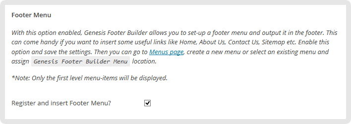 Genesis Footer Builder: Register and insert the footer menu