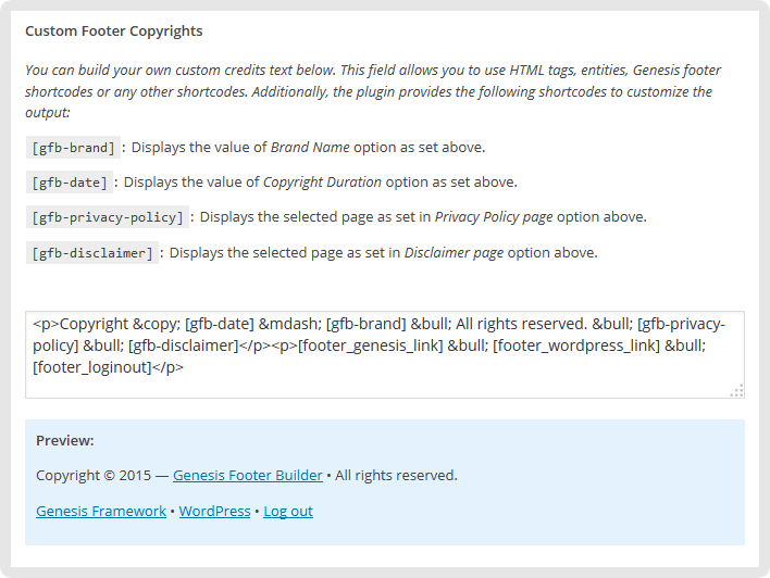 Genesis Footer Builder: Custom Footer Copyrights area