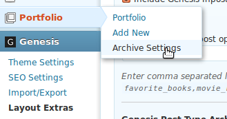 Example of activated "Genesis Archive Settings" for a post type - for "Portfolio" in this example here