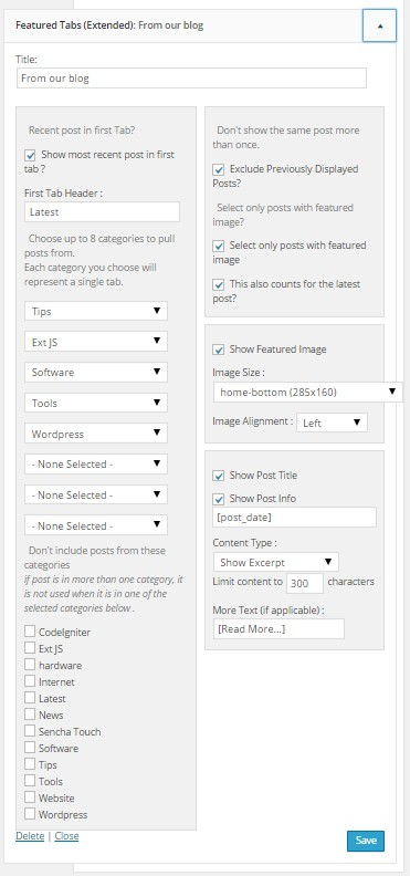 The extended plugin additional options dialog
