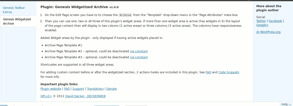 Genesis Widgetized Archive: help tab for the plugin. ([Click here for larger version of screenshot](https://www.dropbox.com/s/3kkpw7tzppv9qg2/screenshot-4.png))