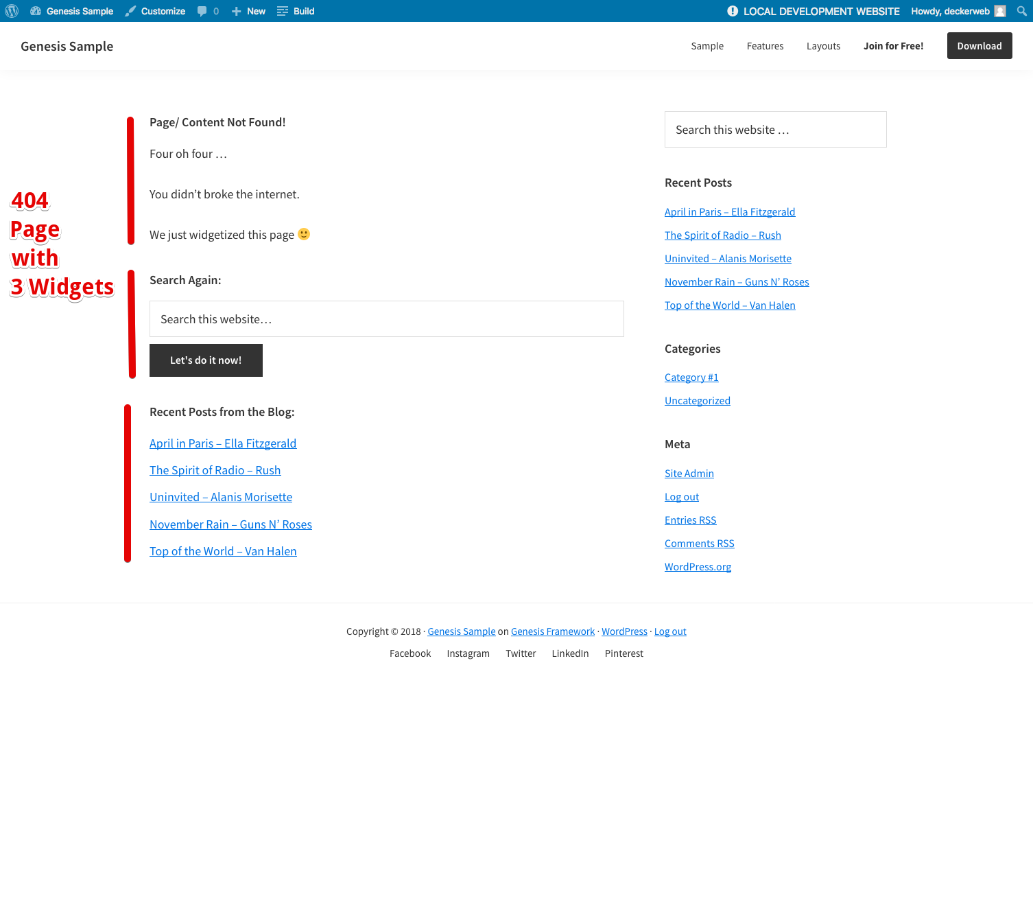 Live site: displaying here the "Search not found" page (Demo: Genesis Sample 2.6.0)