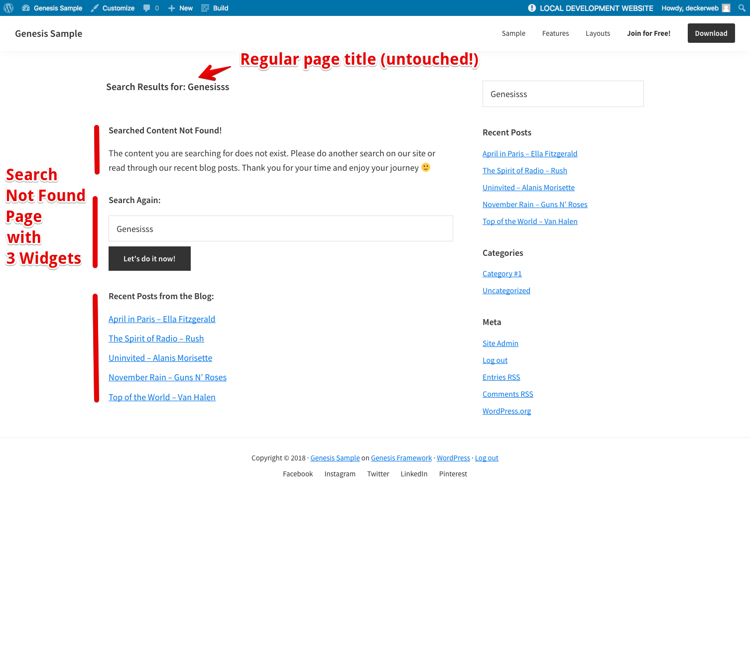 Widgets in Customizer with Live Preview: setup the 404 Error Page Widget area (Demo: Genesis Sample 2.6.0)