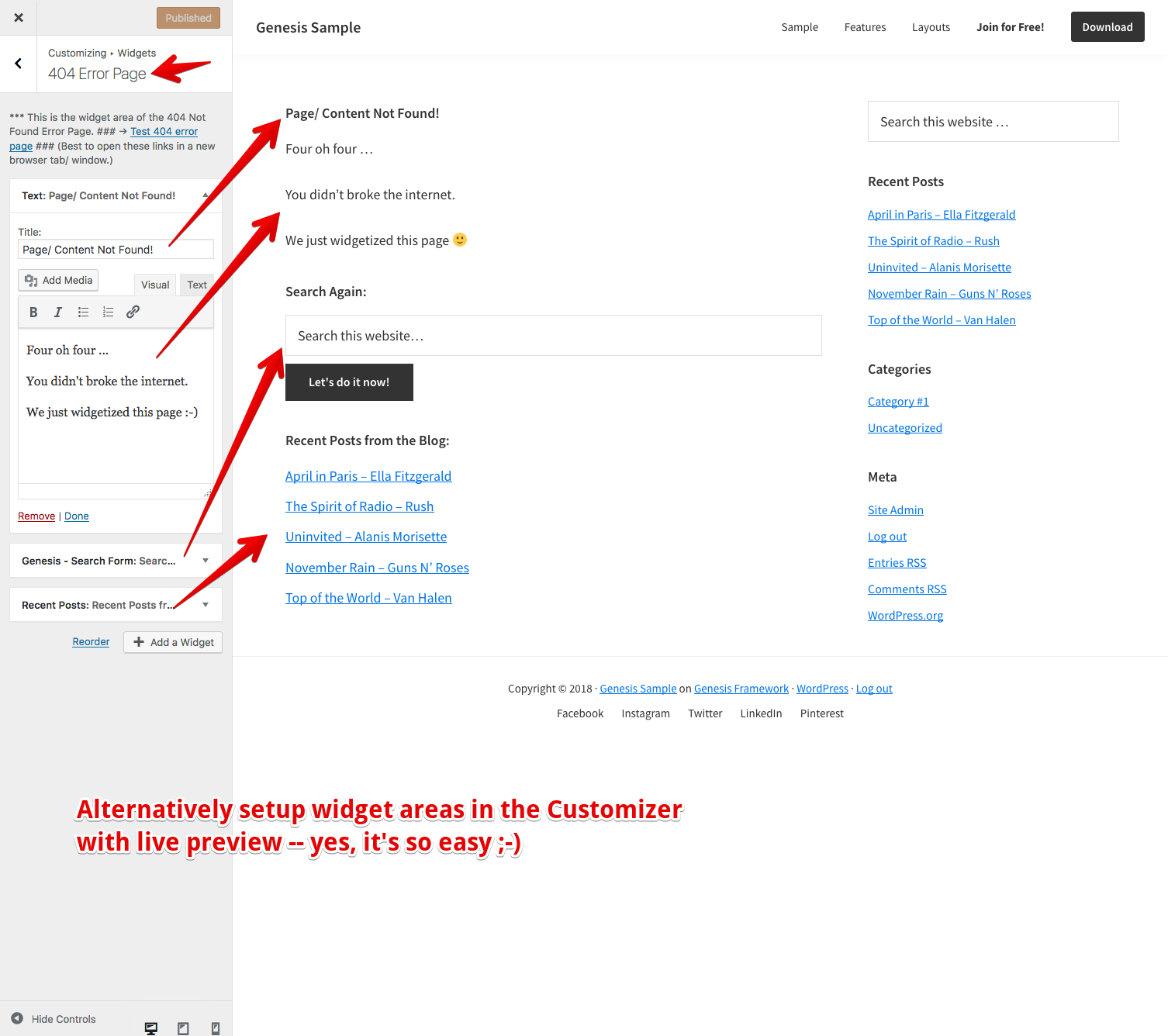 The plugin's own search widget called "Genesis - Search Form" with way more options than the WordPress core search widget!