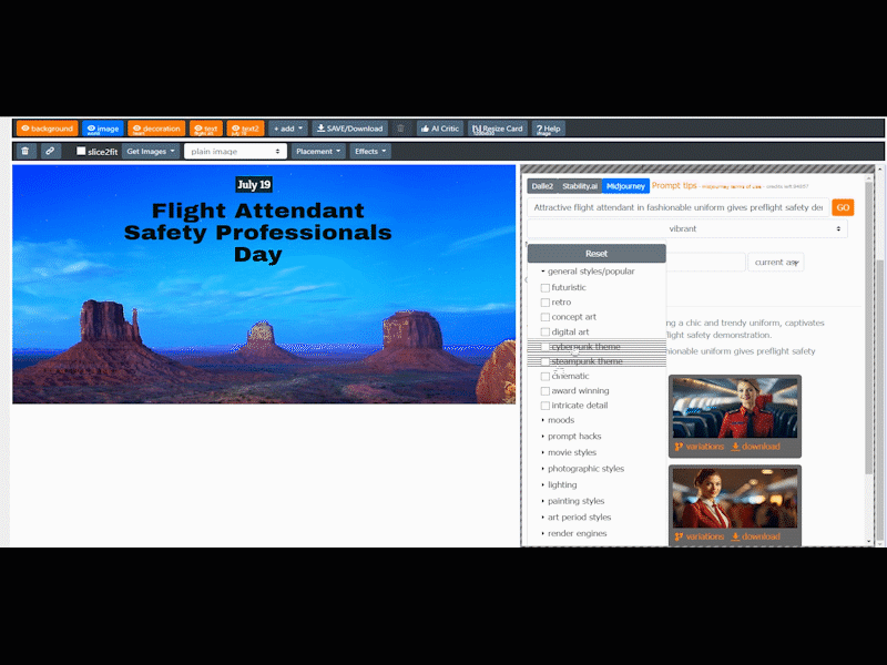 AI image/video generation with multiple models, style presets and prompt suggestions