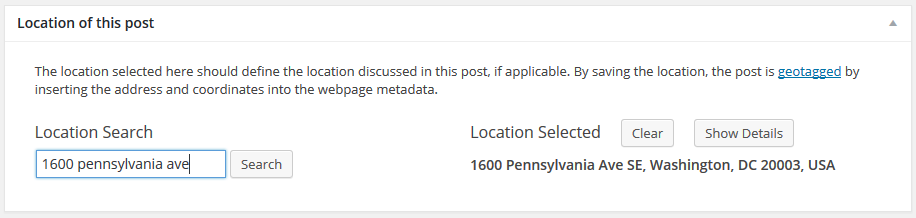 Select and save the location for a post.
