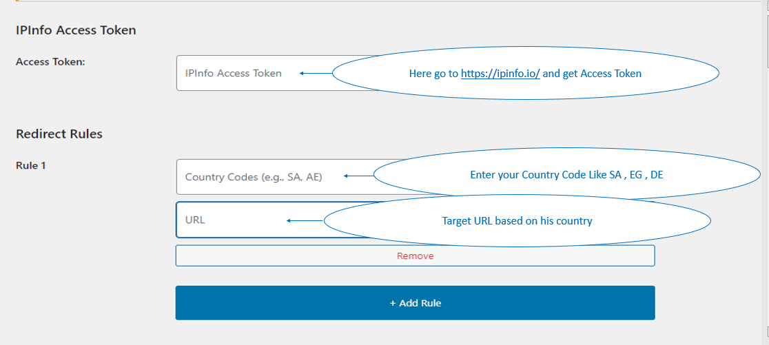 Form to add or remove redirect rules.