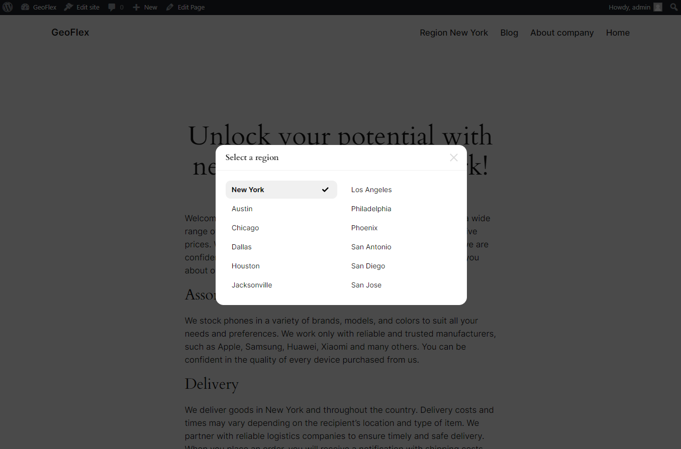 Regions pop-up