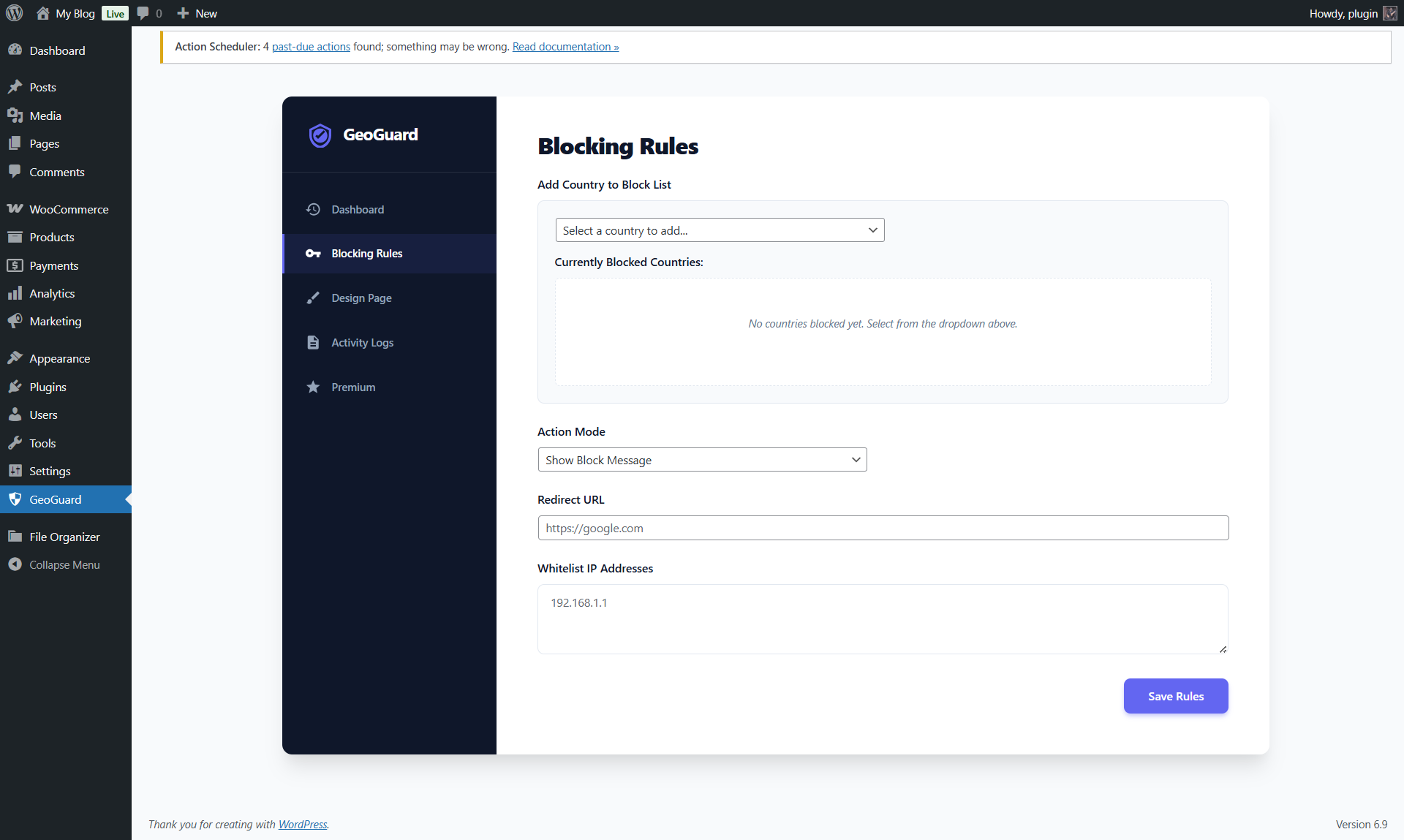 Blocking Rules Settings