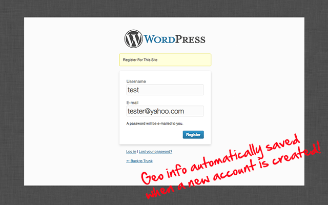 Capture the IP address, country name, and country code when a new user registers.