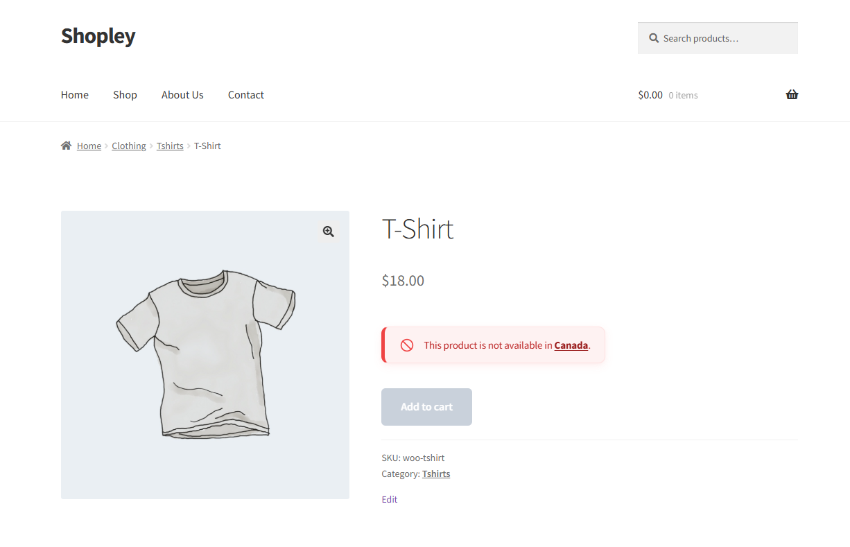 **Frontend Notice** — Restriction message displayed to visitors from restricted regions.