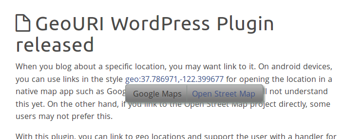 Popup dialog for a geo-link.