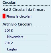 Finestra lato pubblico con i due widget; Circolari, che riporta il numero di circolari da visionare/firmare. Navigazione Circolari, che implementa il sistema di navigazione per Anno/mese delle circolari