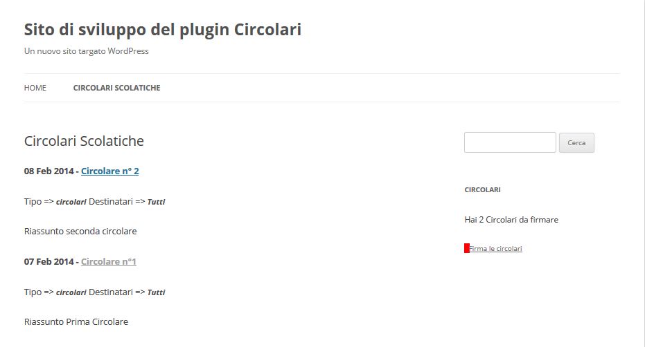 Pagina con l'elenco delle circolari