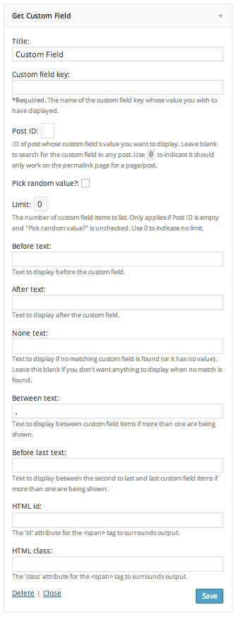 Screenshot of the plugin's widget configuration.