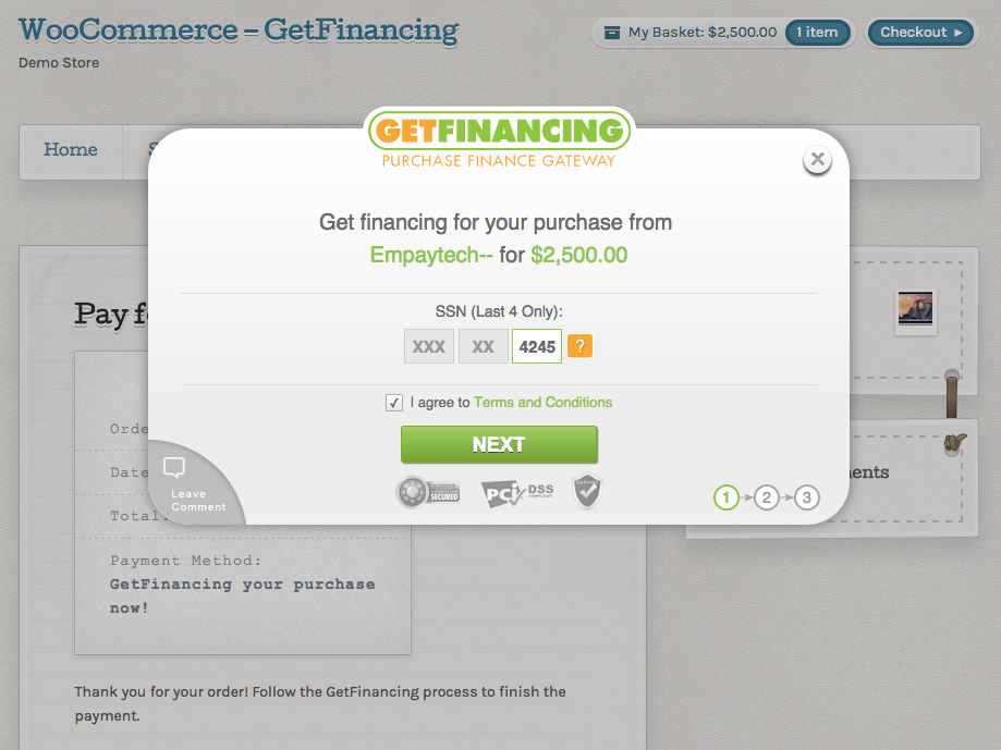 GetFinancing payment page