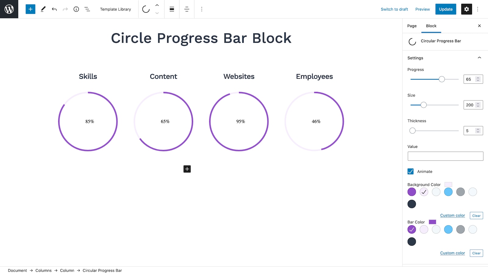 Section with Youtube WordPress Block.