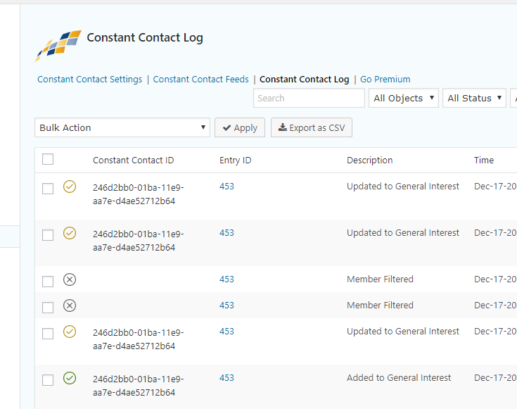 Constant Contact logs.