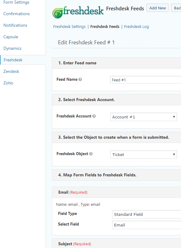 Map FreshDesk Fields to Gravity Forms fields.