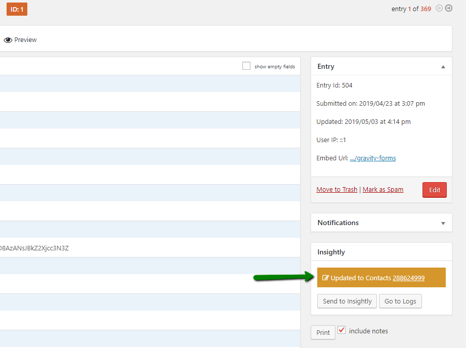 Manually Send Gravity Forms entry to Insightly.