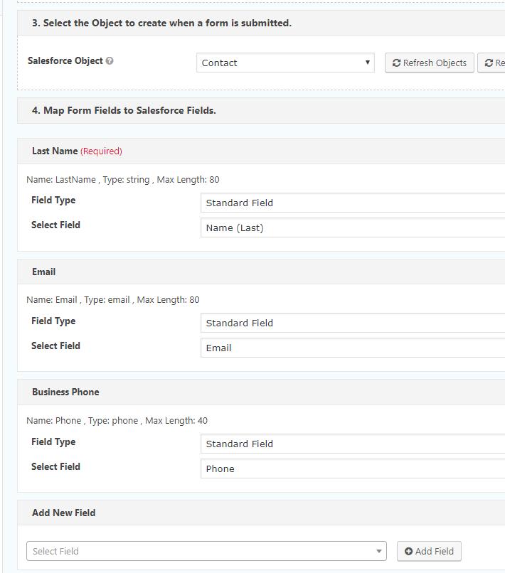 Mapping Salesforce fields.