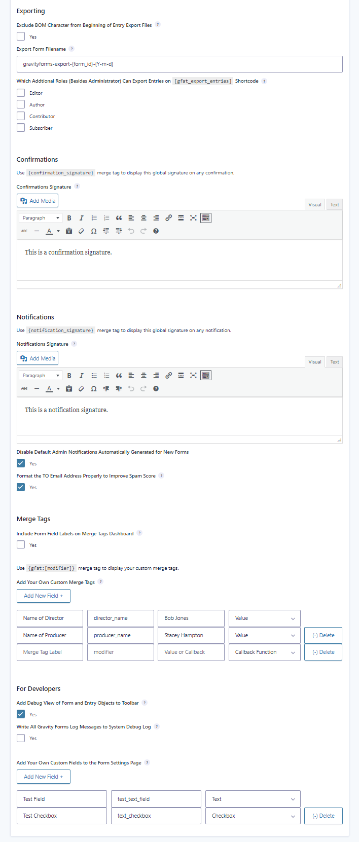 Form Settings