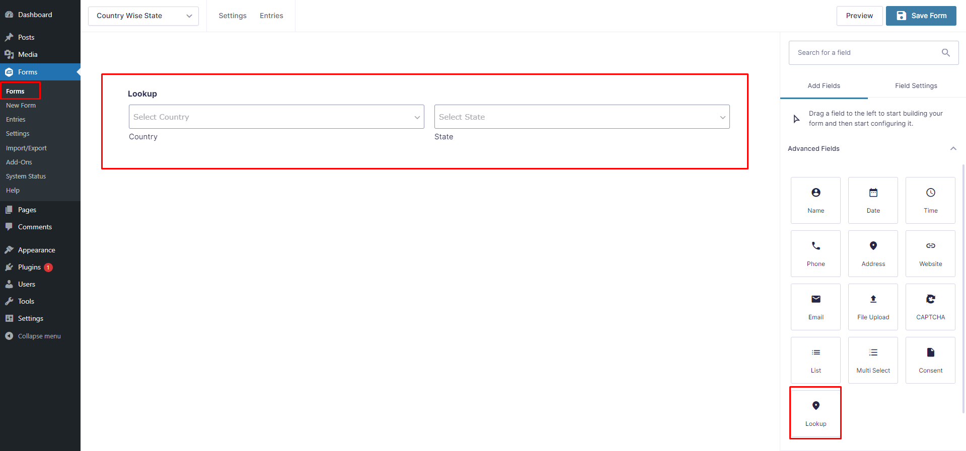 Default Country and State Fields