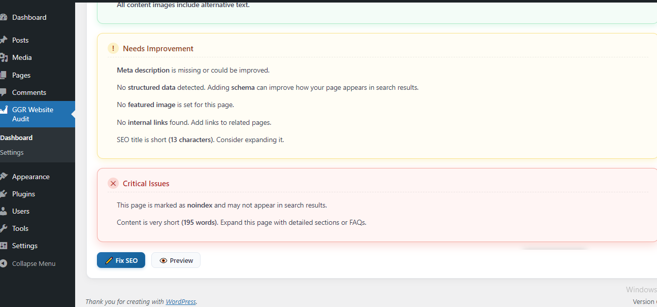 Quick actions to fix SEO issues and preview your page instantly