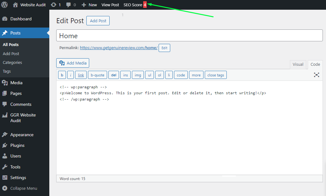 Instant SEO score directly in WordPress editor