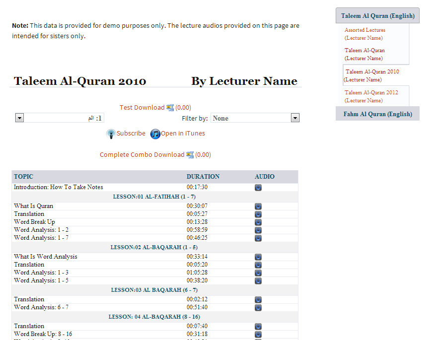 An example playlist table (as it can be seen on the [GI-Media Library plugin demo website](http://wpdemos.glareofislam.com/giml-demo1/))