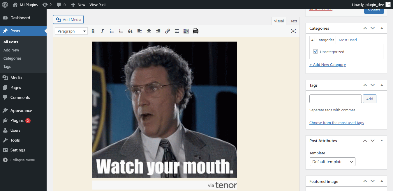 Selected Gif inserted