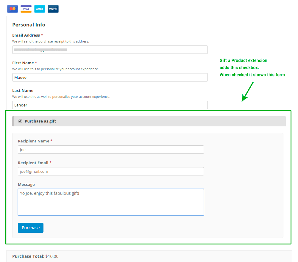 The EDD checkout with Gift Extension in action