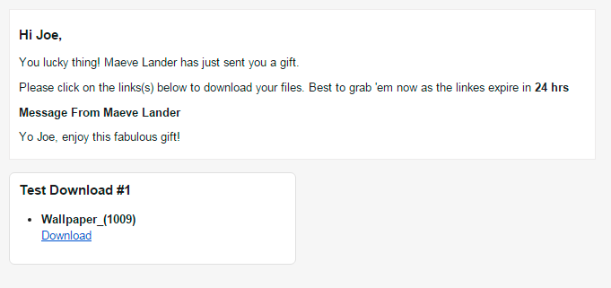 An example of the email sent to gift recipient