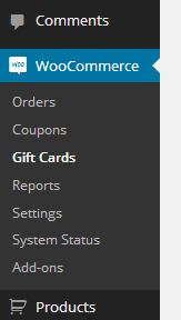 Gift card added to WooCommerce settings panel.