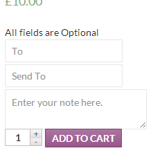Products that are set to gift card will have extra fields