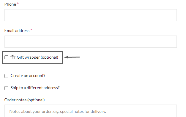 Checkout gift wrapper input.