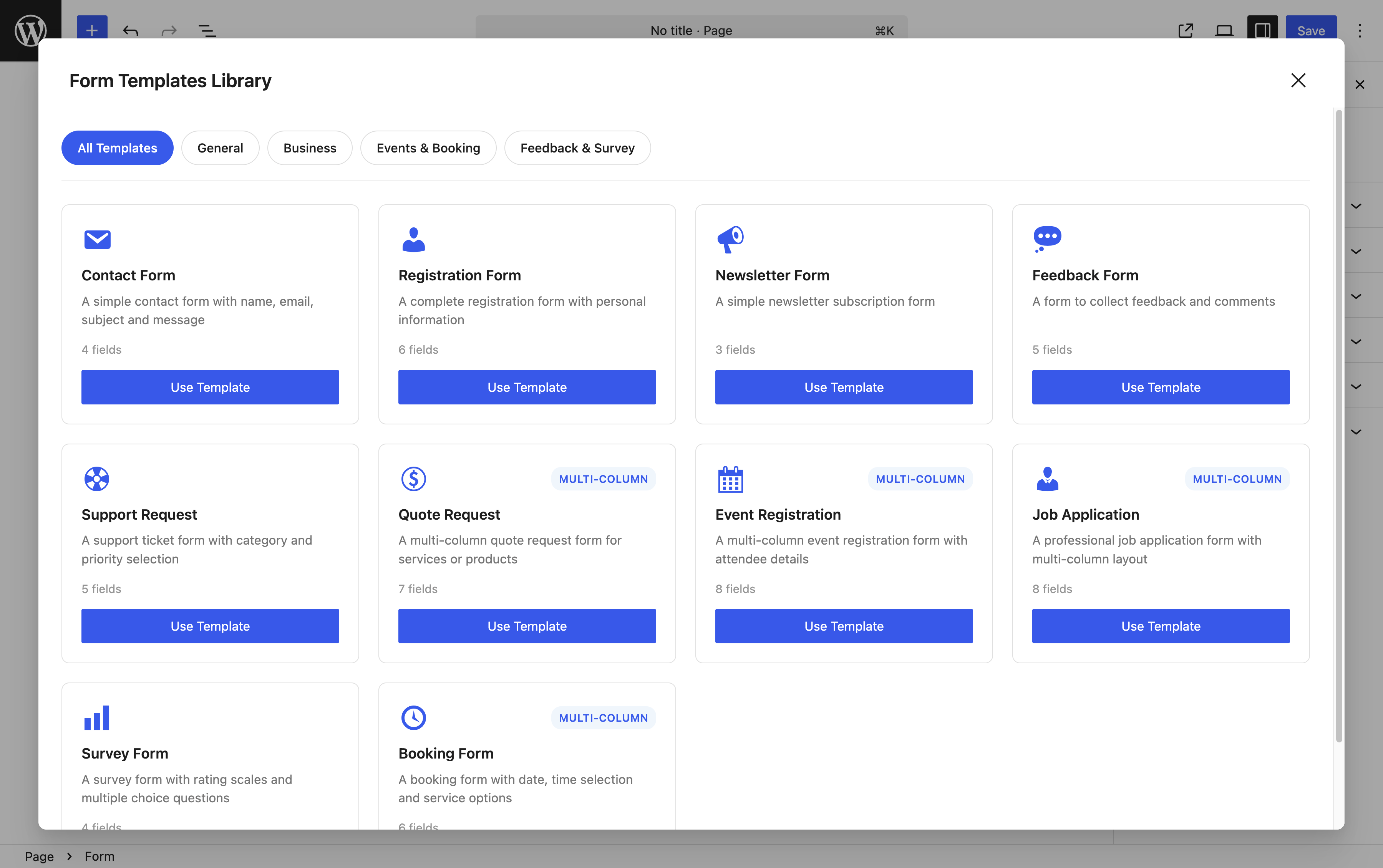 Template library with 10 pre-built forms