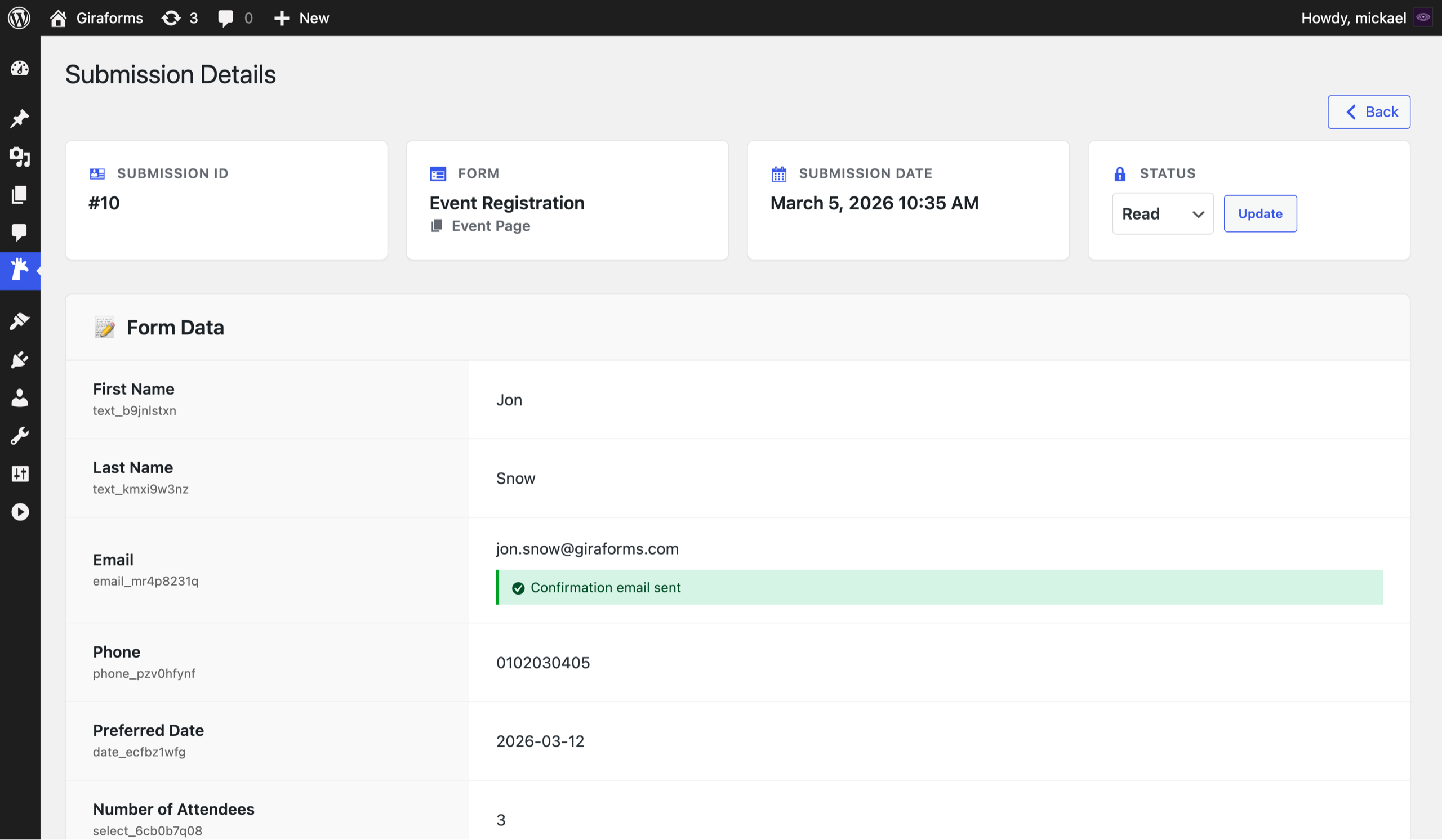 Submission Details - See all data from a submission in a clean and structured view.