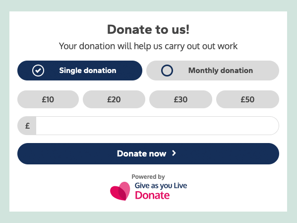 A Give as you Live Donate form on a page/post