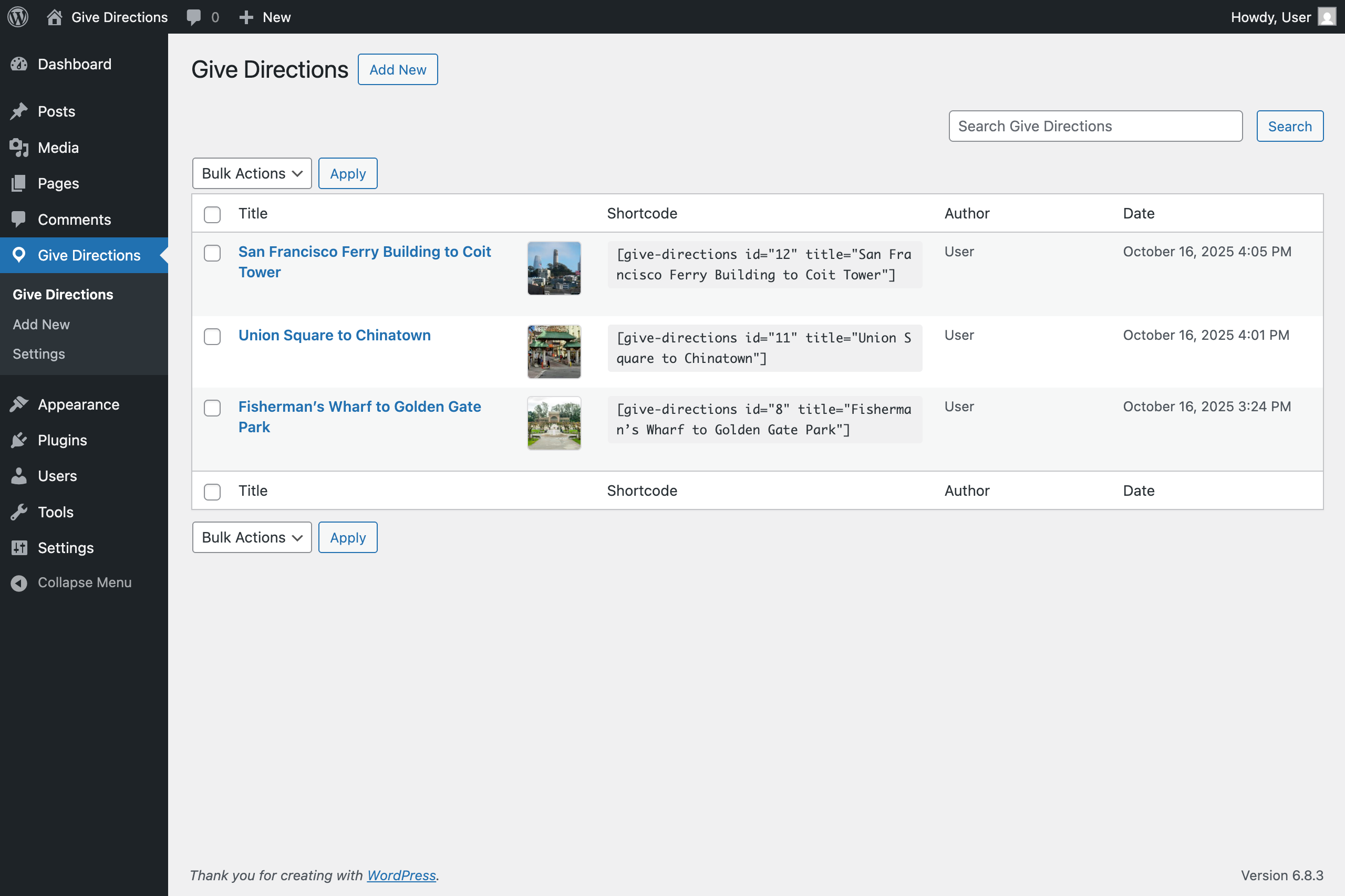 Direction edit screen - Route directions tab