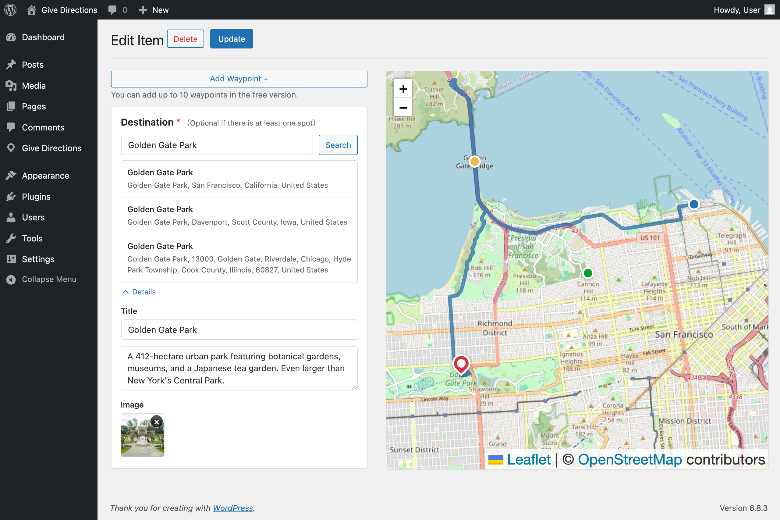 Map display on the frontend