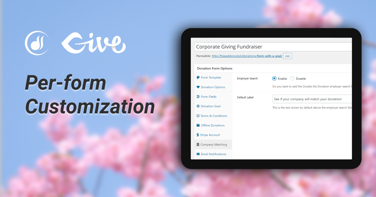 Integrating Double the Donation with GiveWP is as simple as inserting your API keys in the settings fields.